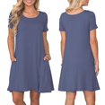 thumbnail image 4 of Casual Women Solid Color Short Sleeve O-Neck Swing T-Shirt Dress with Pockets, 4 of 5