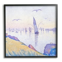 Stupell Industries Seagulls and Sailboat Coast Sunrise Morning Pointillism Painting, 17 x 30, Design by Steve Hunziker