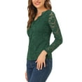 thumbnail image 4 of DARING DIVA Floral Lace Shirt Lace Scalloped Trim Blouse XS Dark Green, 4 of 7