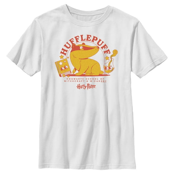 Boy's Harry Potter Cute Hufflepuff Badger Graphic Tee White Small