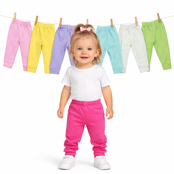 Paquete con 6 Pantalones Suaves para Bebé Niña combinación de colores pastel, Baby Planet México, Talla 0 a 3 Meses, 100% Algodón.