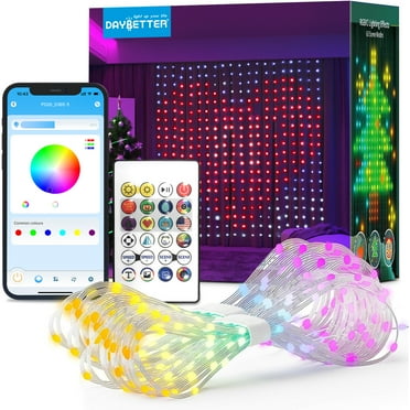 DAYBETTER Curtain Lights,Smart Christmas Window Lights 400 RGB LEDs,IP65 Curtain Lights with App&IR Control,Music Sync&DIY Window Lights,Curtain String Lights Decor for Indoor,Outdoor,6.56x6.56ft