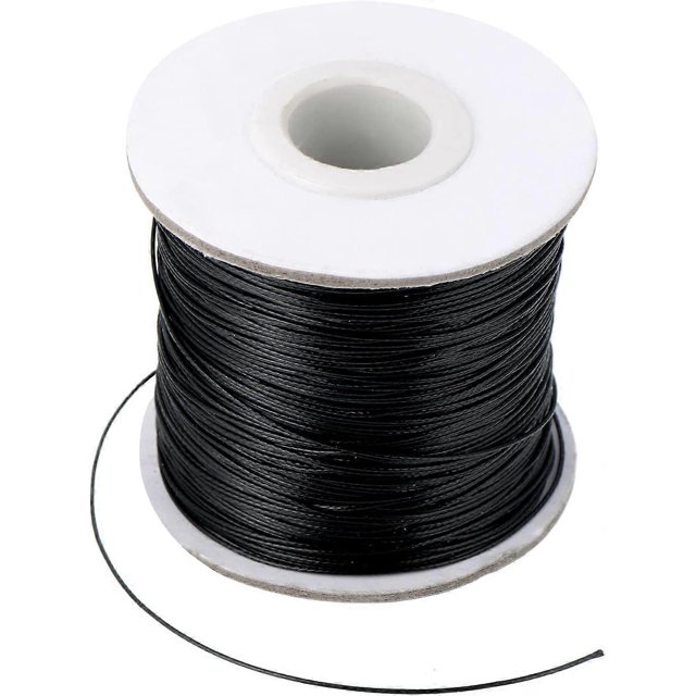 KAIYANG Cordón encerado para hacer tú mismo, hilo de cuero sintético, cordón encerado trenzado negro (160 m, 0,5 mm de diámetro) negro