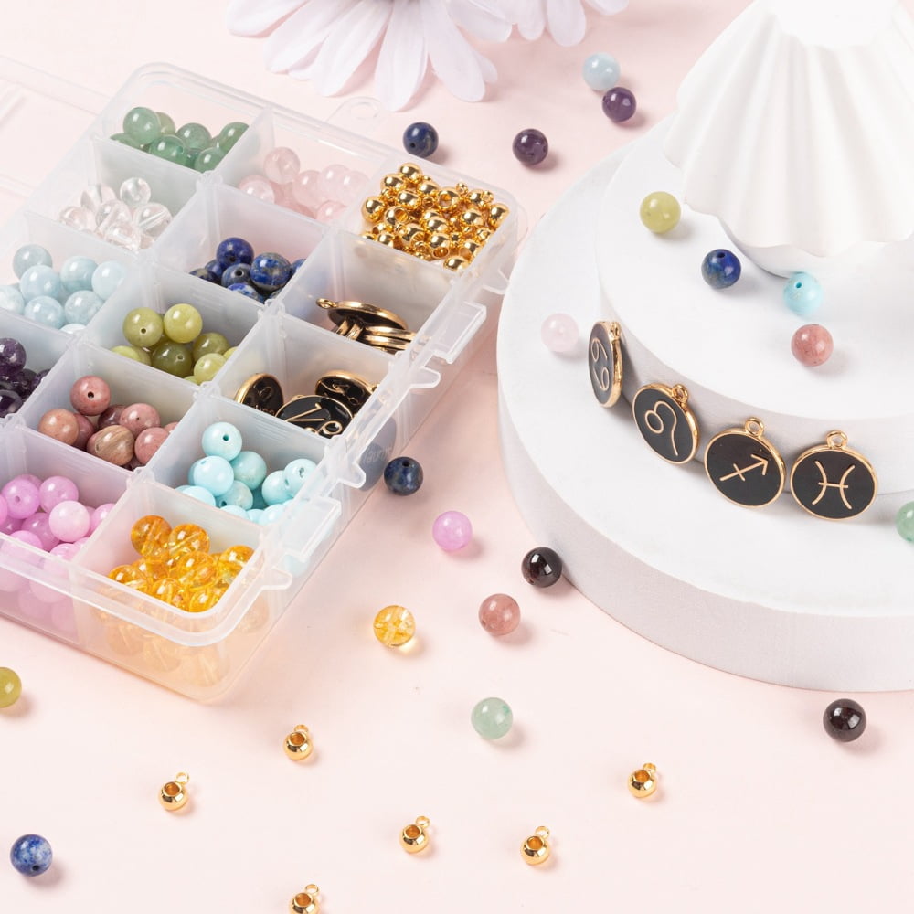 1box Birthstone Bracelets Jewelry Making Kits Including 304 Stainless Steel Tube Bails and Constellation Alloy Enamel Pendants Mixed color 348pcs/box
