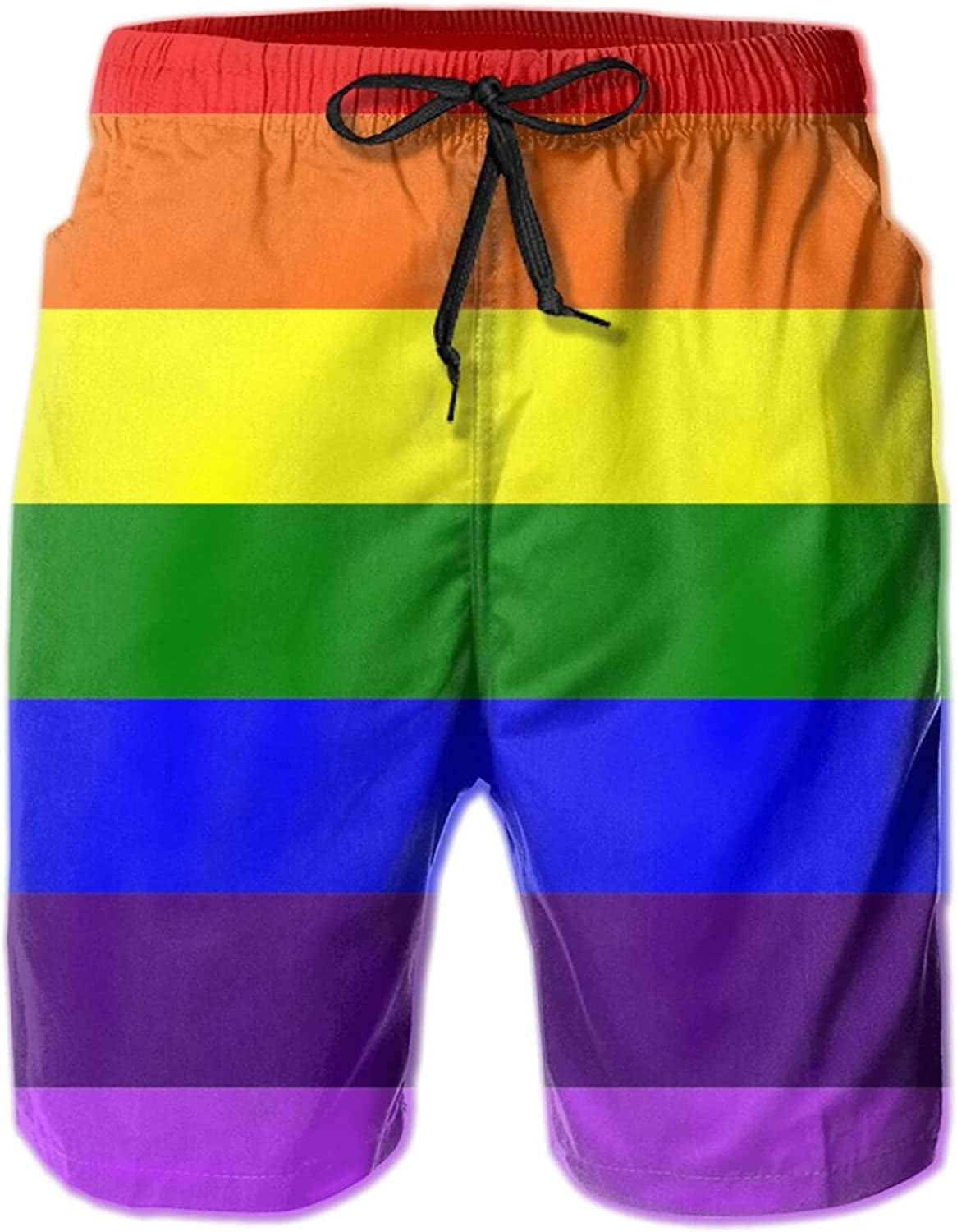 Mens Pride Rainbow Flag Swim Trunks Beach Board Shorts Quick Dry Bathing Suits Holiday Shorts S 6430