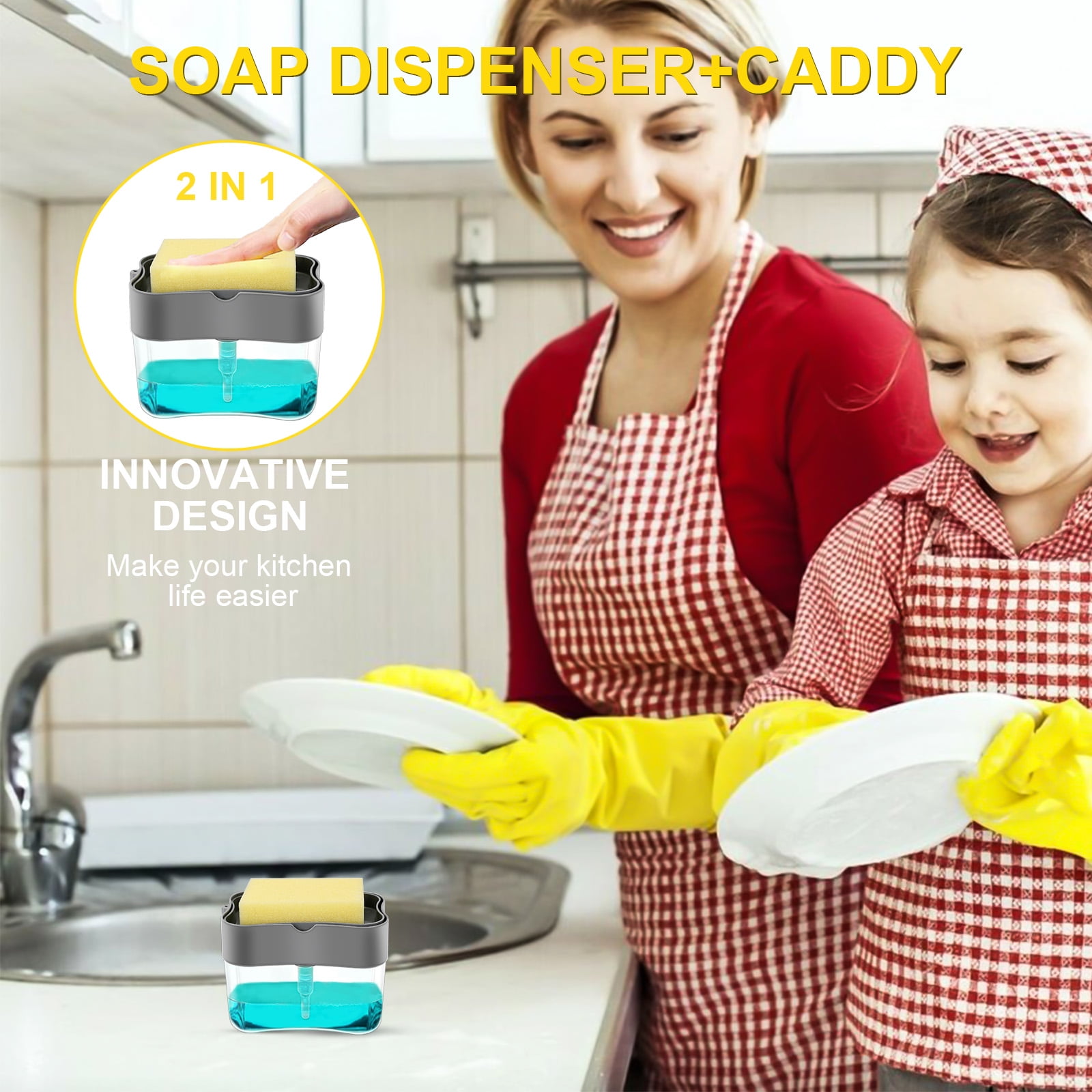 2-in-1 Soap Pump Dispenser with Sponge Holder, for Your Kitchen Sink o –  GizModern