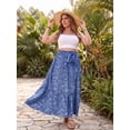 thumbnail image 3 of Cueply Women's Plus Size Casual High Waist Tie Front Long Skirts with Pockets Flowy Summer Pleated Tiered Elastic Skirt, 3 of 9