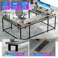 thumbnail image 5 of 126 Inch U Shaped Gaming Desk with Monitor Stand and LED Lights, Reversible Shaped Large Computer Desk with Power Outlets, Large Corner Office Desk with Storage Bag and Hooks, Grey Oak, 5 of 8