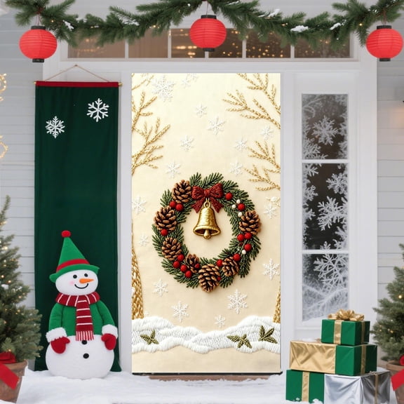 Upgraded 35 X 72 In Stereoscopic Embroidery Style Christmas Door Cover Christmas Door Curtain Christmas Day Door And Wall Decoration Festival Party Decoration O
