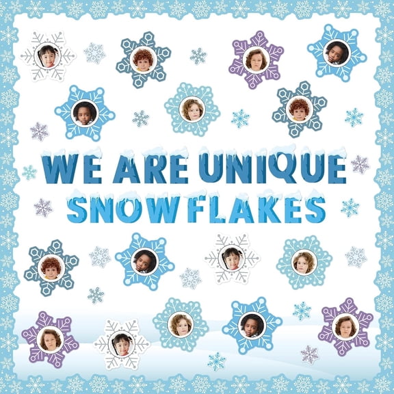 Winter Bulletin Board Decorations Snowflakes Paper Cutouts DIY Photo Crafts Christmas Bulletin Board Set for Winter Holiday Classroom Chalkboard Wall Door Decor  School Supplies