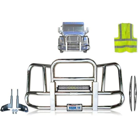 Compatible with Freightliner Cascadia 2007-2017 Front Grille Bumper Deer Guard - Chrome (Kozak Aftermarket)