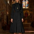 thumbnail image 3 of FYEGRE Clergy Dress for Women Long Sleeve A Line Elegant Maxi Dress with Tab Insert Stand Collar and Belt Black L, 3 of 10