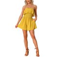 thumbnail image 1 of INSPIRAR CHIC Mono Sin Mangas con Volantes para Mujeres, Sin Hombros, Cintura Elástica, Color Mostaza, Talla S, 1 of 5