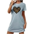 thumbnail image 2 of Aobny Loungewear Womans Nightgowns Blue Polyester Leopard Above Knee Crew Neck Short Sleeve Thin Adults Nightgowns Fall, 2 of 5