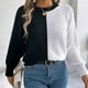 thumbnail image 4 of Suéter de cuello redondo para mujer, informal, con bloques de color, manga farol, tejido de punto, blusa de poliéster para mujer, 4 of 8