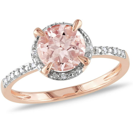 Tangelo 1-1/6 Carat T.G.W. Morganite and Diamond-Accent 10kt Pink Gold Halo Ring