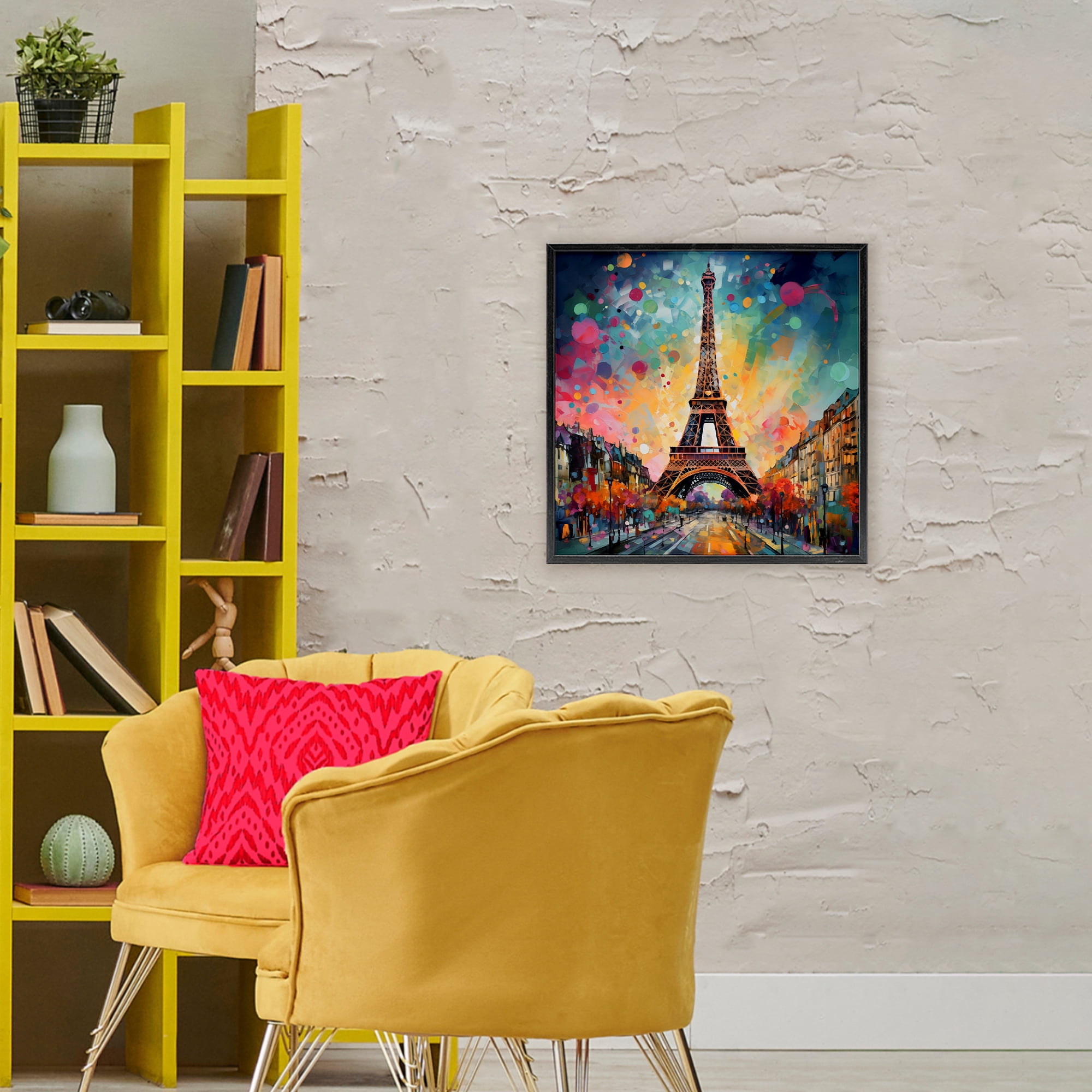 Stupell Industries Eiffel Tower with Vibrant Dots Black Framed Giclee Art, design by Creative Studio