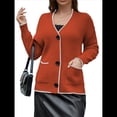 thumbnail image 1 of Suéter de Larga con Bloques de Color para Mujer, Abrigo Informal de Otoño con Botones y Bolsillo Naranja-Rojo XL, 1 of 8