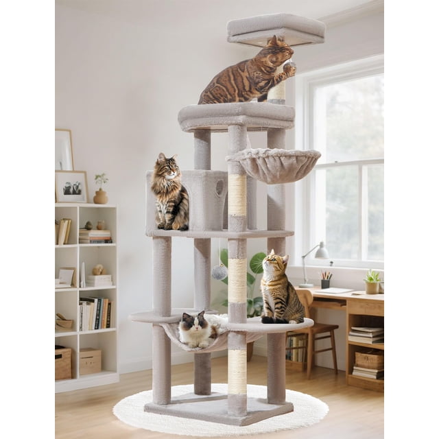 Árbol para Gatos Taoqimiao MS042W 168 cm con Postes para Rascar y Hamaca