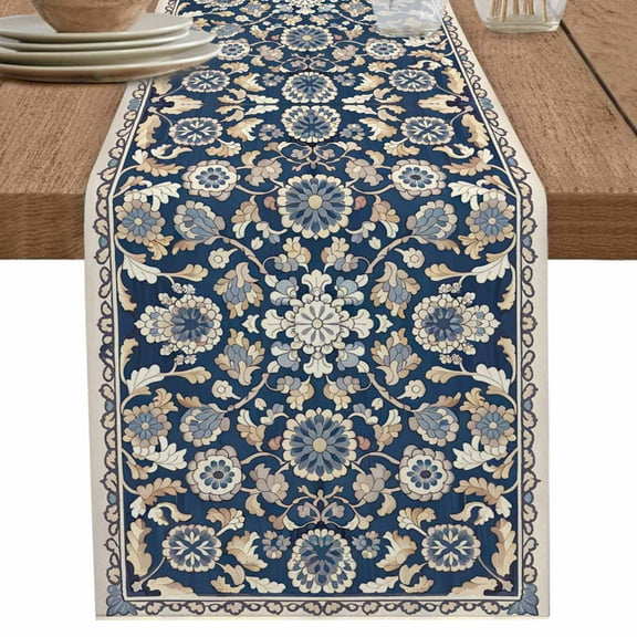nqOlkjepod Boho Ethnic Flowers Table Runner 70 Inches Long Farmhouse Dress Scarves, Farmhouse Traditional Flowers Art Dining Tablerunner for Coffee Table/Kitchen Island/Party Décor, 13" x 70"