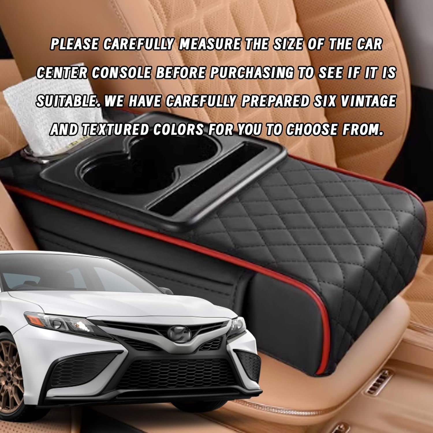 Car interior accessories armrest box with 2 Side Pockets, Cup Holder, Phone Holder, and Tissue Box, Memory Foam Center Console Organizer for Most Sedans and SUVs