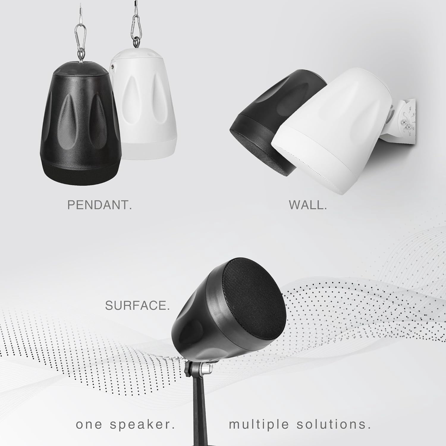 Sound Town Commercial Restaurant Bluetooth Amplifier + Pendant Speaker Set, with One 2-Zone 70V/100V Amplifier with Bluetooth, 4 x All-Weather 4-Inch Pendant Speakers, Black (PAC80X4PD4B)