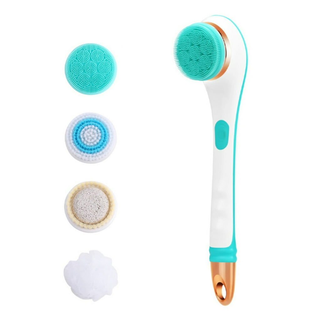 Electric Silicone Bath Brush Back Scrubber 4 Brush Heads Usb