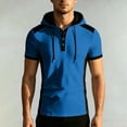 thumbnail image 5 of Qiyinn Men's Short Sleeve Hooded Henley Shirt,Casual Color Block Pullover Hoodie Breathable Summer Tops for Outdoor Beach, 5 of 7