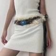 thumbnail image 2 of Ethnic Wax Rope Belt for Female Bohemian Plush Rope Belt for Dress Fashion Accessories Adjustable Belt with Turquoises coffee, 2 of 5