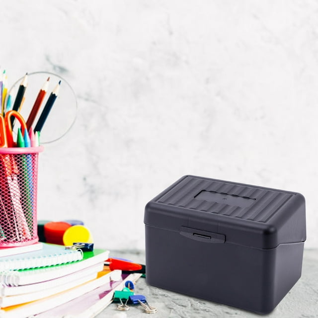 Office Supplies,Index Card Holder Box with Inner Clips, Plastic Flip-Top Organizer for 3x5 Inch Notecards, Recipe Cards, Flash Cards, Photos & Business Cards, Black Storage Box (300-401 Cards)