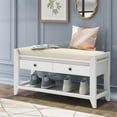 thumbnail image 2 of Shoe Rack Storage Bench With Cushioned Seat & 2 Sliding Drawers, Multipurpose Entryway Hallway Bench (White), 2 of 8