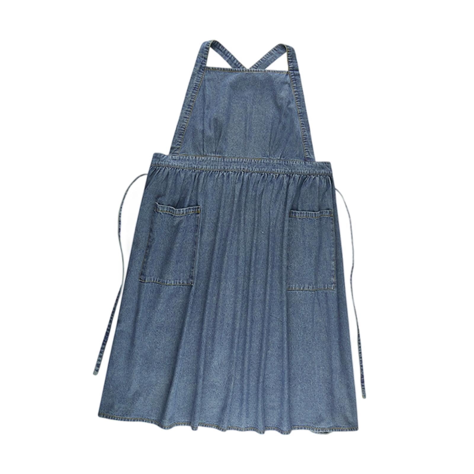 FVDPWYE Denim Apron with Pockets Comfortable Cross Back for Grilling Hairstylist Cooking