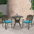thumbnail image 7 of VIVIJASON 3 pcs Cast Aluminum Outdoor Patio Bistro Set with Round Table, Antique Bronze/Ocean Blue, 7 of 7