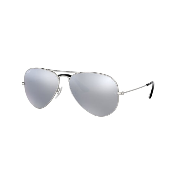 RAY-BAN RB3025 AVIATOR MIRROR Pilot Shape Sunglasses Matte Silver Frame | Polarized Grey Lens 58mm