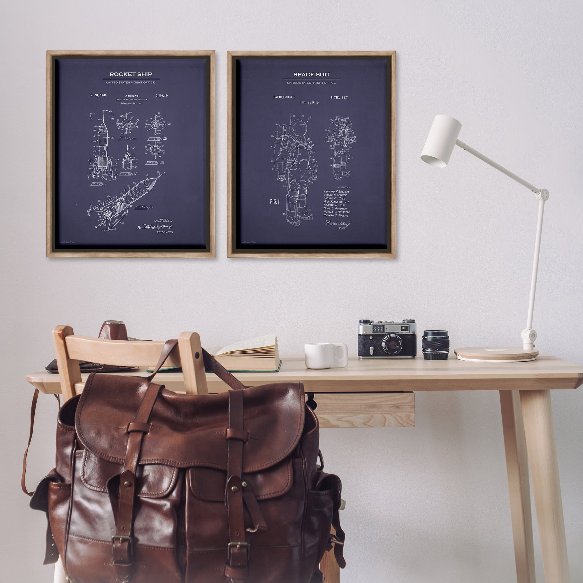 Stupell Industries Rocket Space Suit Diagram Education Painting Brown Floater Framed Canvas Art Print Wall Art, 31 x 25, Set of 2