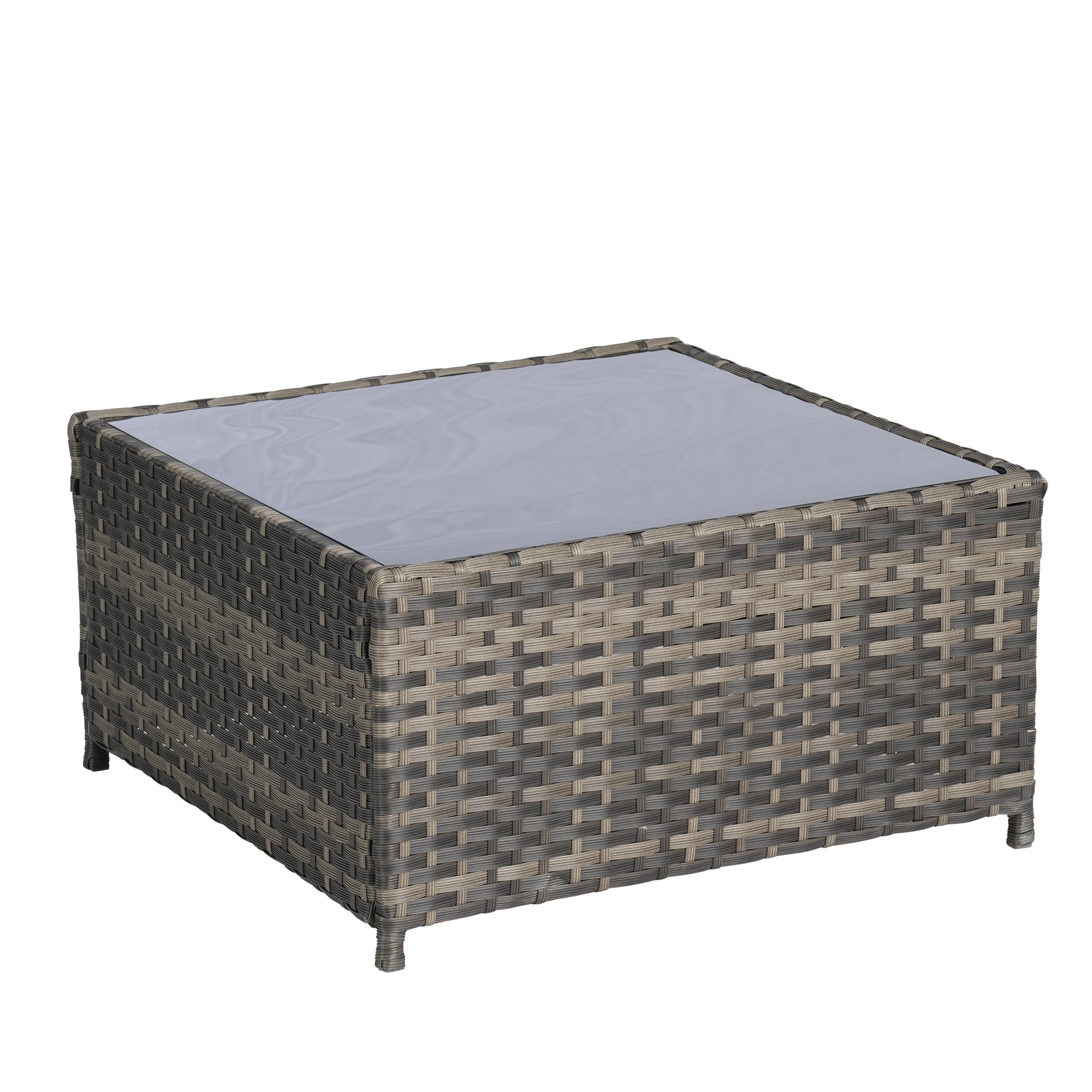 Aukfa Outdoor Patio Furniture Set - L shape Wicker Sectional Sofa with Coffee Table - Gray Cushions
