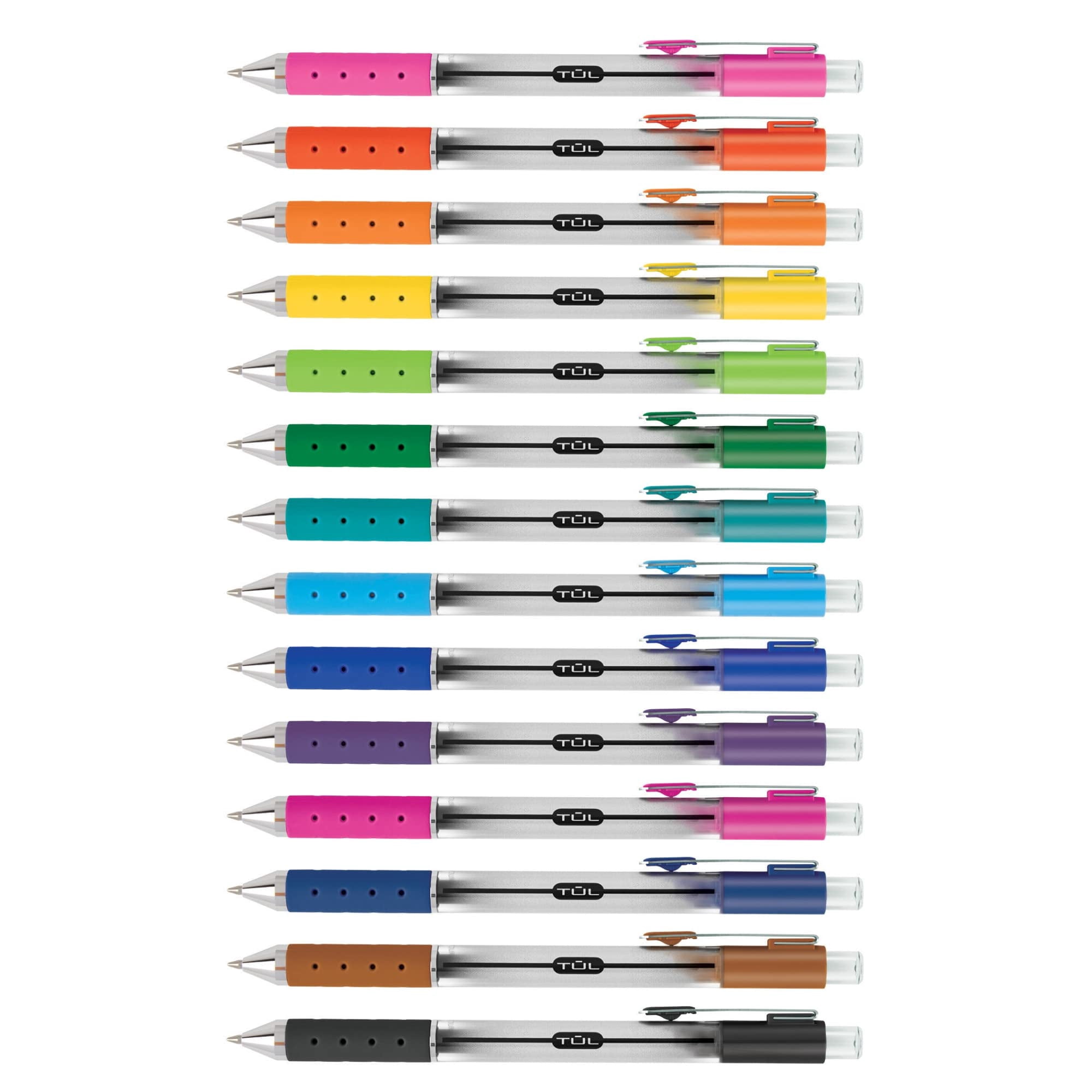 TUL® GL Series Retractable Gel Pens, Medium Point, 0.7 mm, Silver Barrel, Assorted Standard & Bright Ink Colors, Pack Of 14 Pens