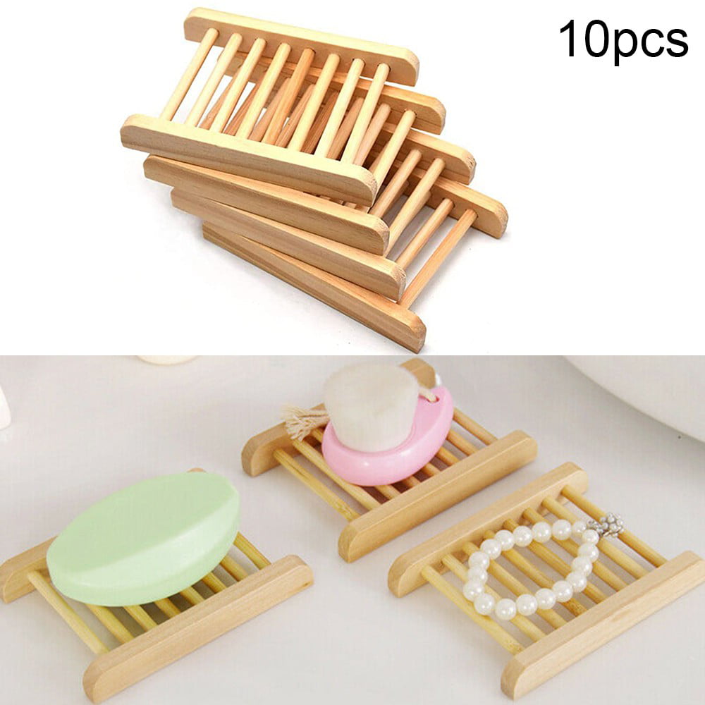 10 PCS Wooden Bamboo Soap Holder Dish Bathroom Shower Plate Stand Box Home 