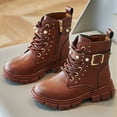 thumbnail image 4 of ZHOGXU Big Kids Girls Ankle Boots Solid Color Lace Up Side Zipper Flat Sole Comfortable Fashion Shoes For Outdoor Activities Daily Wear Brown 9-9.5 Years, 4 of 8