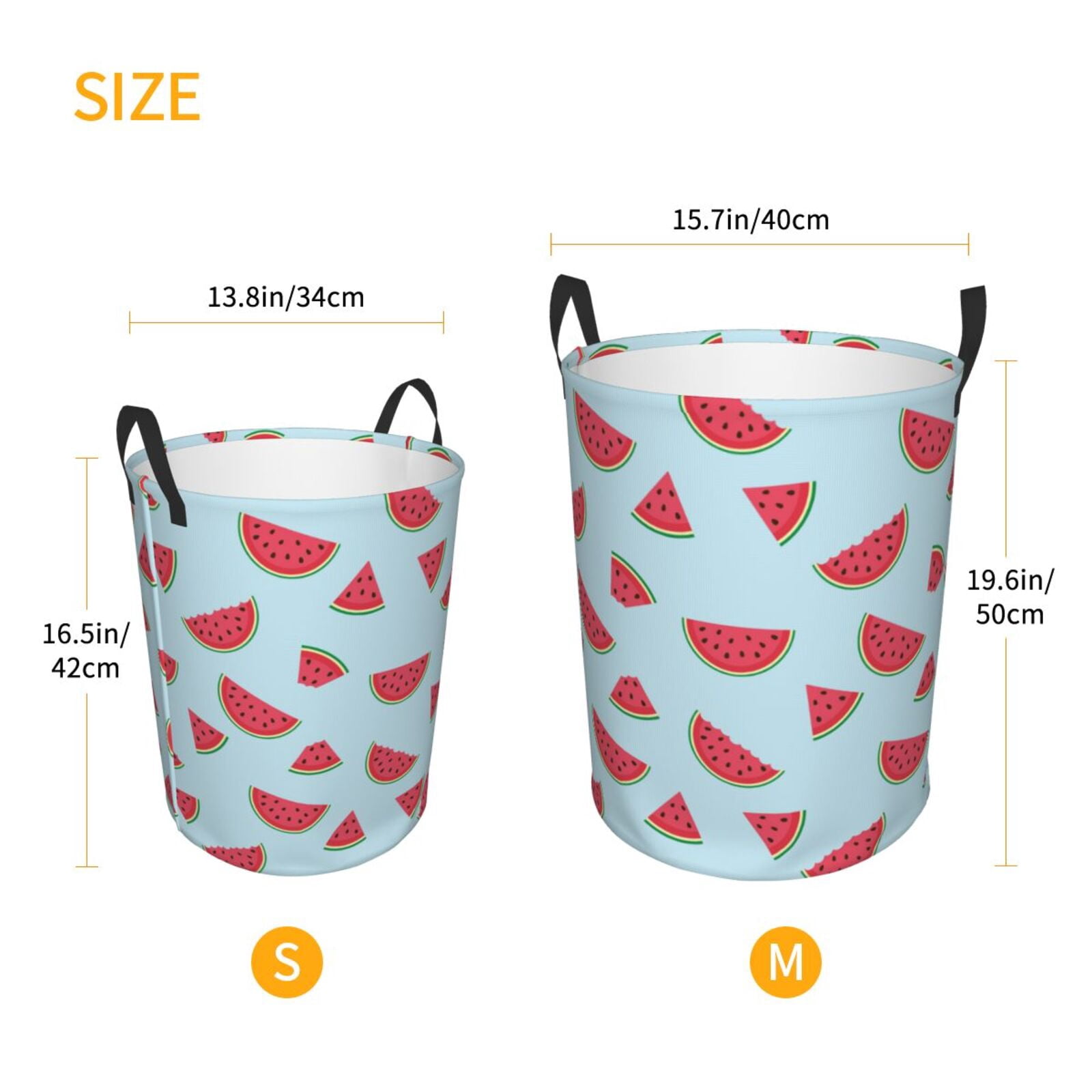 Large Laundry Basket with Handles - Cute Watermelon Light Blue Kids Baby Dirty Clothes Laundry Hamper for Bedroom Aesthetic