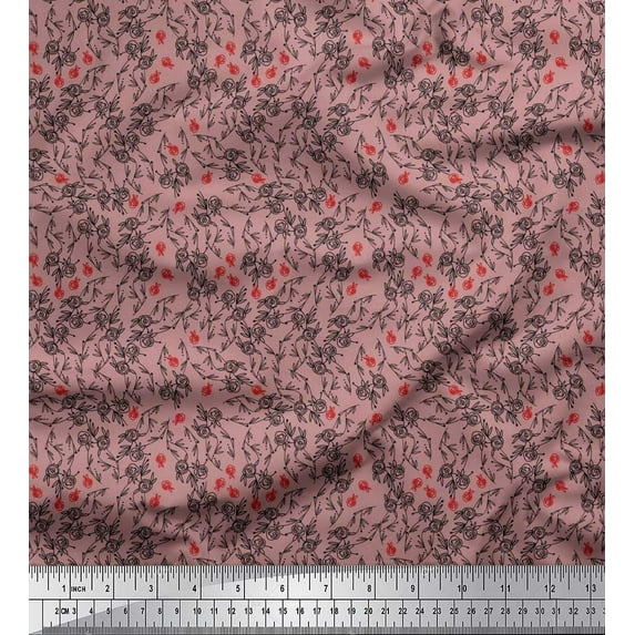 Soimoi Cotton Jersey Fabric Leaves & Rose Shirting Print Fabric by Yard 58 Inch Wide