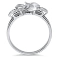 thumbnail image 2 of Sz 11 Sterting Silver 925 Plumeria Cubic Zirconia CZ w/ Maile Leaf Hawaiian Flower Band Ring, 2 of 2