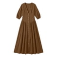 thumbnail image 6 of QUNYINEY Cotton Women's Dresses Summer Casual Long Puff Short Sleeve A Line Dress Slim Fit Button Flowy Solid V Neck Dresses, 6 of 7