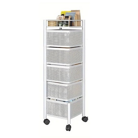 5 Tier Square Rotating Kitchen Storage Shelf, Metal Fruit Vegetable Storage Basket Trolley with Wheels for Kitchen Bathroom Living Room