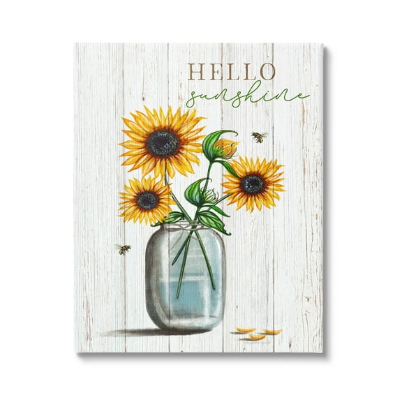 Stupell Industries Hello Sunshine Rustic Sunflower Jar Graphic Art Gallery Wrapped Canvas Print Wall Art, Design by Elizabeth Tyndall