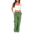 thumbnail image 4 of Coduop Women Baggy Cargo Pants Drawstring Mid Waist Jogger Pants Straight Wide Leg Long Pants, 4 of 9