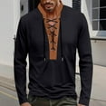 thumbnail image 2 of Long Sleeve Men V Neck T Shirts Men Patchwork Long Sleeve Tops Regular Fit Lightweight Breathable Vintager Fall Winter Hiking Sport Tees, 2 of 6