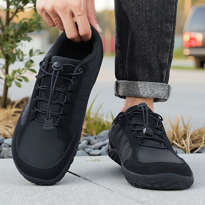 VanWeir Black Lace-Up Men's Casual Sneakers, Outdoor Camping Walking Shoes, Men's Walking and Hiking Shoes，Wide-Toe Barefoot Men's Shoes
