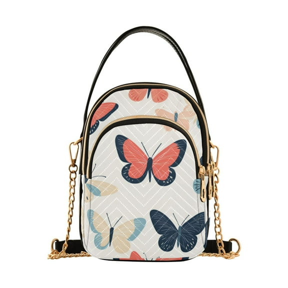 FORMRS Crossbody Bag for Women Quilted Travel Shoulder Cell Phone Purse with Chain Strap Handbag, Beige Butterflies