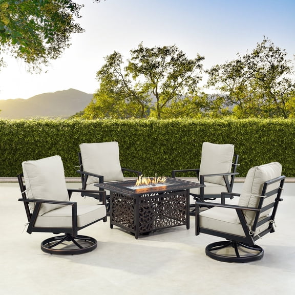Black Aluminum Fire Table Set with Four Club Chairs